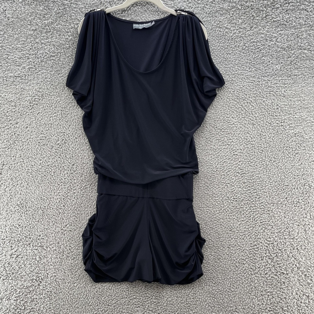 Abi Ferrin Romper Womens XS Navy Ruched Short Sleeve Cutout Back Made USA Dressy
